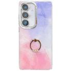 For Samsung Galaxy S24 5G Electroplated Marble Texture Ring Holder Phone Case(Purple Pink S14) - 1