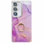 For Samsung Galaxy S24 5G Electroplated Marble Texture Ring Holder Phone Case(Gold Purple Red S15) - 1