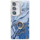 For Samsung Galaxy S24 5G Electroplated Marble Texture Ring Holder Phone Case(Navy Blue S17) - 1