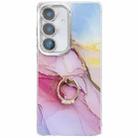 For Samsung Galaxy A25 5G Electroplated Marble Texture Ring Holder Phone Case(Gold Pink Red  S12) - 1
