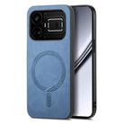 For Realme GT5 5G Retro MagSafe Magnetic PU Back Cover Phone Case(Blue) - 1
