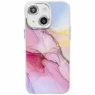 For iPhone 14 Electroplated Marble Texture Phone Case(Gold Pink Red M12) - 1