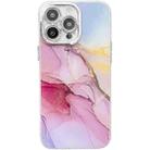For iPhone 15 Pro Electroplated Marble Texture Phone Case(Gold Pink Red M12) - 1