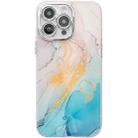 For iPhone 15 Pro Max Electroplated Marble Texture Phone Case(Yellow Green M13) - 1