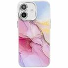 For iPhone 16 Plus Electroplated Marble Texture Phone Case(Gold Pink Red M12) - 1