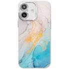 For iPhone 16 Plus Electroplated Marble Texture Phone Case(Yellow Green M13) - 1