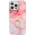 For iPhone 16 Pro Max Electroplated Marble Texture Ring Holder Phone Case(Pink S2) - 1