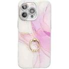 For iPhone 16 Pro Max Electroplated Marble Texture Ring Holder Phone Case(Light Purple S6) - 1