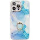 For iPhone 16 Pro Max Electroplated Marble Texture Ring Holder Phone Case(Blue Green S9) - 1