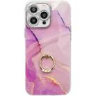 For iPhone 16 Pro Max Electroplated Marble Texture Ring Holder Phone Case(Gold Purple Red S15) - 1