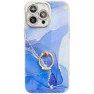 For iPhone 16 Pro Max Electroplated Marble Texture Ring Holder Phone Case(Dark Blue S16) - 1