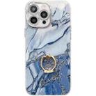 For iPhone 16 Pro Max Electroplated Marble Texture Ring Holder Phone Case(Navy Blue S17) - 1