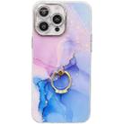 For iPhone 16 Pro Max Electroplated Marble Texture Ring Holder Phone Case(Purple Blue S18) - 1