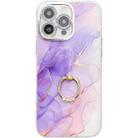 For iPhone 16 Pro Electroplated Marble Texture Ring Holder Phone Case(Purple S3) - 1