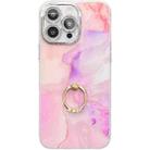 For iPhone 16 Pro Electroplated Marble Texture Ring Holder Phone Case(Pink Purple S4) - 1