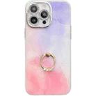 For iPhone 16 Pro Electroplated Marble Texture Ring Holder Phone Case(Purple Pink S14) - 1