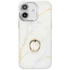 For iPhone 16 Plus Electroplated Marble Texture Ring Holder Phone Case(Gold White S1) - 1