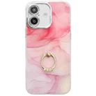 For iPhone 16 Plus Electroplated Marble Texture Ring Holder Phone Case(Pink S2) - 1