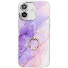 For iPhone 16 Plus Electroplated Marble Texture Ring Holder Phone Case(Purple S3) - 1