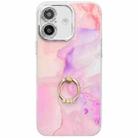 For iPhone 16 Plus Electroplated Marble Texture Ring Holder Phone Case(Pink Purple S4) - 1