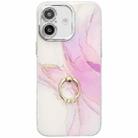 For iPhone 16 Plus Electroplated Marble Texture Ring Holder Phone Case(Light Purple S6) - 1