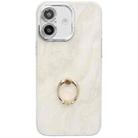 For iPhone 16 Plus Electroplated Marble Texture Ring Holder Phone Case(White S8) - 1