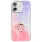 For iPhone 16 Plus Electroplated Marble Texture Ring Holder Phone Case(Purple Pink S14) - 1