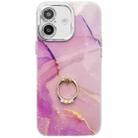 For iPhone 16 Plus Electroplated Marble Texture Ring Holder Phone Case(Gold Purple Red S15) - 1