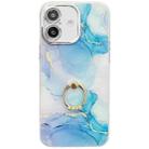 For iPhone 16 Electroplated Marble Texture Ring Holder Phone Case(Blue Green S9) - 1