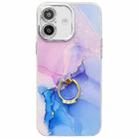 For iPhone 16 Electroplated Marble Texture Ring Holder Phone Case(Purple Blue S18) - 1