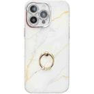 For iPhone 15 Pro Max Electroplated Marble Texture Ring Holder Phone Case(Gold White S1) - 1