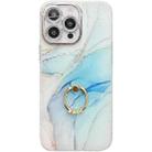 For iPhone 15 Pro Electroplated Marble Texture Ring Holder Phone Case(Light Blue S5) - 1