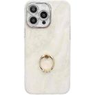For iPhone 15 Pro Electroplated Marble Texture Ring Holder Phone Case(White S8) - 1