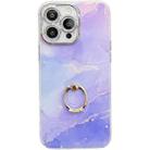 For iPhone 15 Pro Electroplated Marble Texture Ring Holder Phone Case(Blue Purple S10) - 1