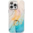 For iPhone 15 Pro Electroplated Marble Texture Ring Holder Phone Case(Yellow Green S13) - 1