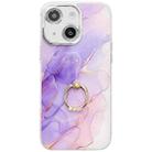 For iPhone 15 Electroplated Marble Texture Ring Holder Phone Case(Purple S3) - 1