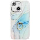 For iPhone 15 Electroplated Marble Texture Ring Holder Phone Case(Light Blue S5) - 1