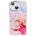 For iPhone 15 Electroplated Marble Texture Ring Holder Phone Case(Red S7) - 1