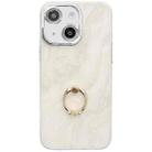 For iPhone 15 Electroplated Marble Texture Ring Holder Phone Case(White S8) - 1