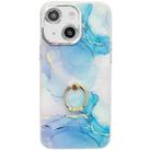 For iPhone 15 Electroplated Marble Texture Ring Holder Phone Case(Blue Green S9) - 1