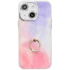 For iPhone 15 Electroplated Marble Texture Ring Holder Phone Case(Purple Pink S14) - 1