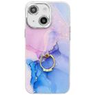 For iPhone 15 Electroplated Marble Texture Ring Holder Phone Case(Purple Blue S18) - 1