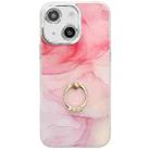 For iPhone 14 Electroplated Marble Texture Ring Holder Phone Case(Pink S2) - 1
