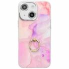 For iPhone 14 Electroplated Marble Texture Ring Holder Phone Case(Pink Purple S4) - 1