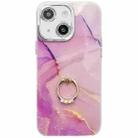 For iPhone 14 Electroplated Marble Texture Ring Holder Phone Case(Gold Purple Red S15) - 1