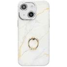 For iPhone 13 Electroplated Marble Texture Ring Holder Phone Case(Gold White S1) - 1