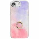 For iPhone 16e Electroplated Marble Texture Ring Holder Phone Case(Purple Pink S14) - 1