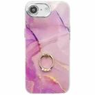 For iPhone 16e Electroplated Marble Texture Ring Holder Phone Case(Gold Purple Red S15) - 1