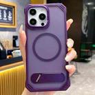 For iPhone 13 Pro Skin Feel Frameless MagSafe PC Phone Case with Fold Holder(Purple) - 1