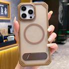 For iPhone 13 Pro Max Skin Feel Frameless MagSafe PC Phone Case with Fold Holder(Desert Gold) - 1